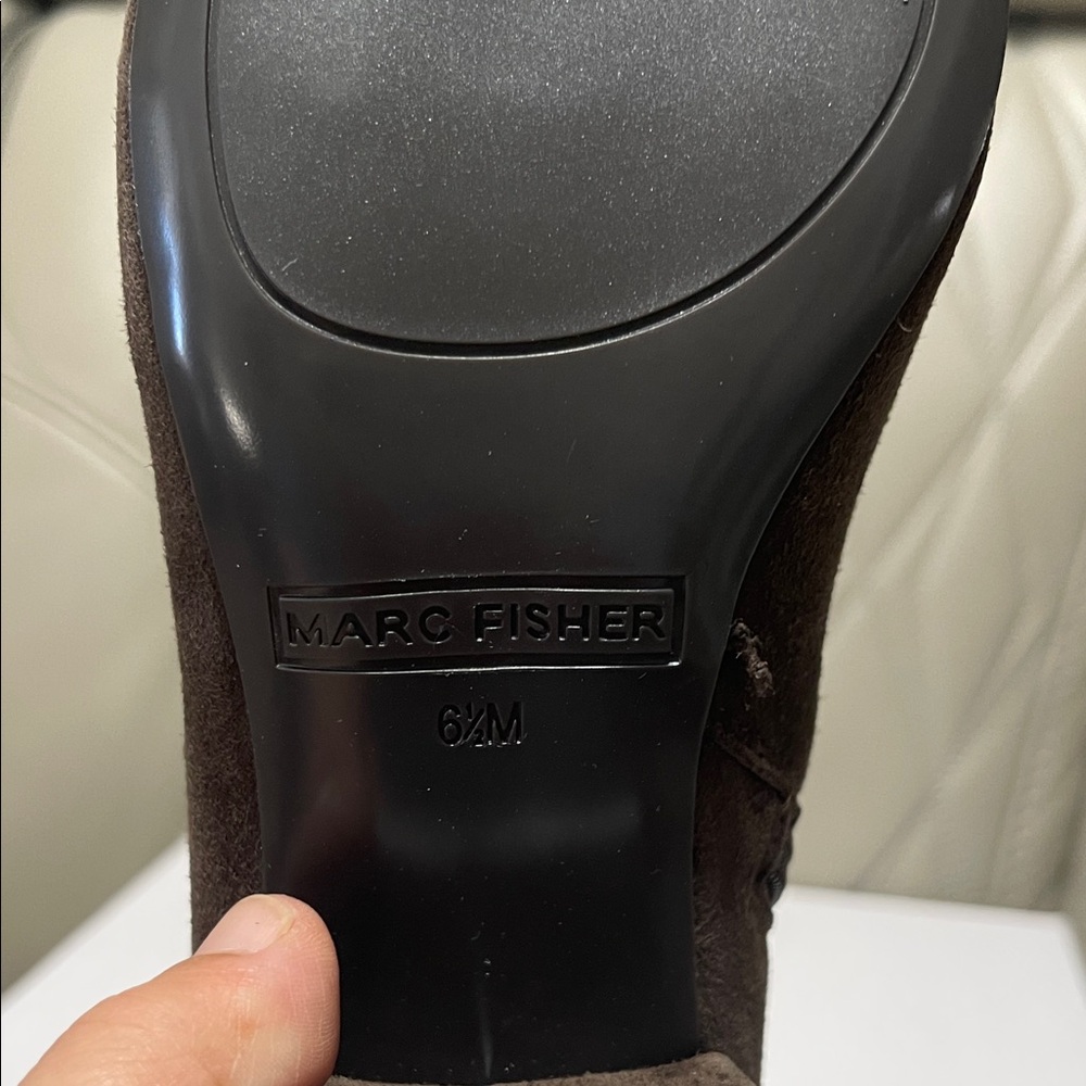 Marc Fisher Brown Suede Pointed Toe Block Heel Booties - Picture 9 of 12